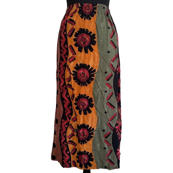 American Vintage Dresses & Skirts - Bohemian Patchwork Maxi Skirt in Mustard, Olive & Black